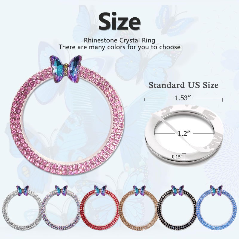 3leavtrees Purple Butterfly Car Bling Ring Emblem Car Accessories for Buttons & Knobs,Shiny Crystal Rhinestone Cover Protection Ring, Bling Car Accessories for Wowen - Pink - Image 5